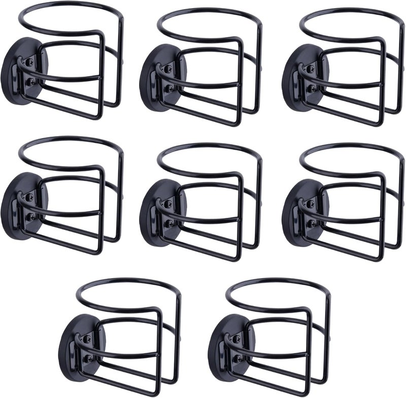 LEKUSHA 8 Pack Magnetic Cup Holder with 2 Screws Mount, Full Covered Bus Tractor Cup Holder, Magnet Bottle Drink Holder, Black - Image 1